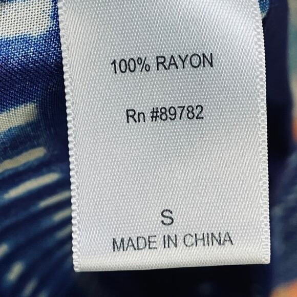 Natori Kaftan Midi Dress V Neck Domlan Sleeve Relaxed Fit Printed Blue White S - Picture 7 of 8